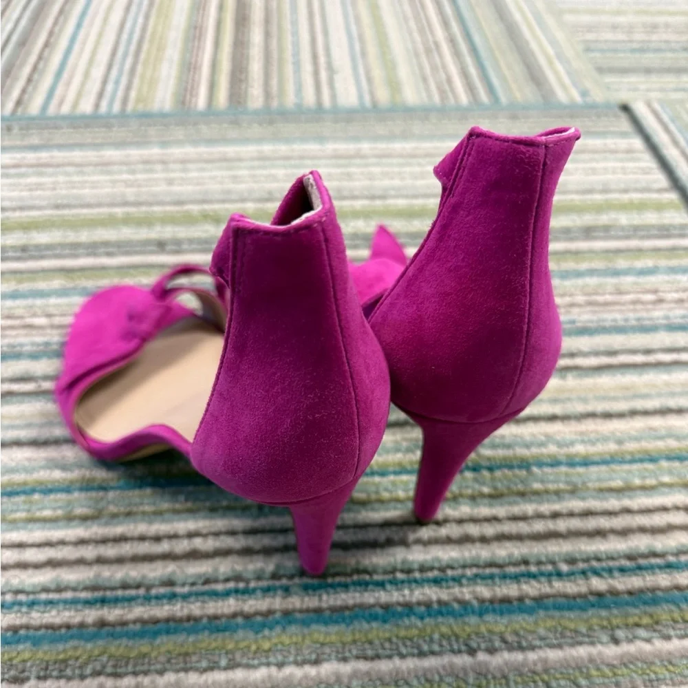 Vince Camuto Fuchsia Suede Bow Heels Ankle Wrap Stiletto Sandals 6.5 - Picture 4 of 10